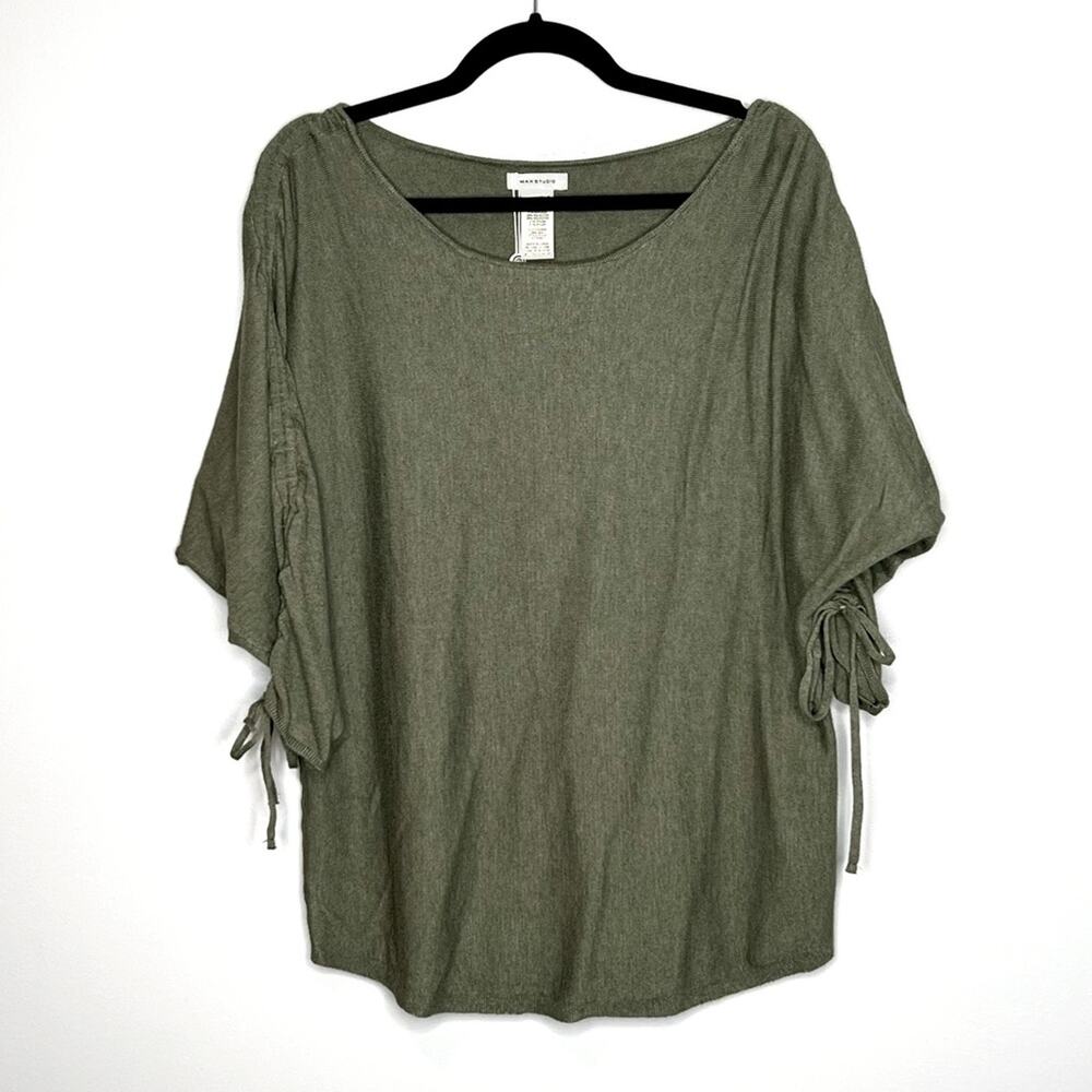 NWT Max Studio Ruched 3/4 Sleeve Green Sweater Size Small